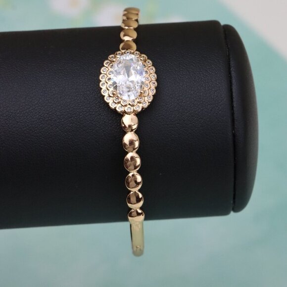 Rose Gold Bangle with Oval Center Stone and Beaded Design, XPBL0453 - Picture 5 of 11